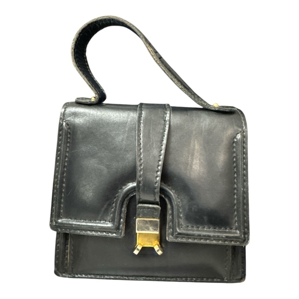 Vintage Black Mini Bag with Gold Clasp and Top Handle
